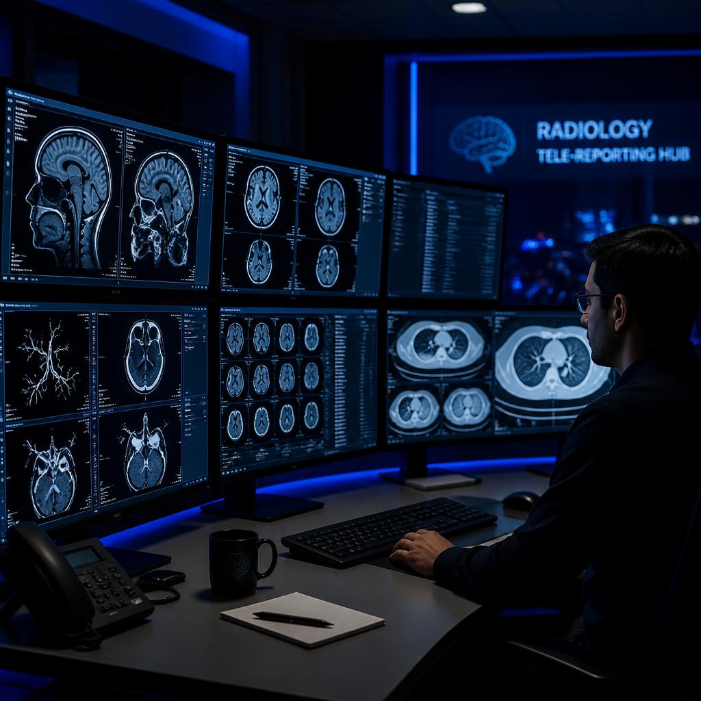 Radiologist reporting CT and MRI studies at Krsnaa Diagnostics tele-radiology hub