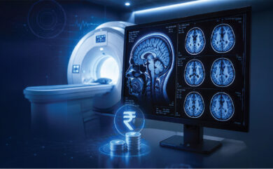 Digital MRI brain scan with advanced medical imaging technology